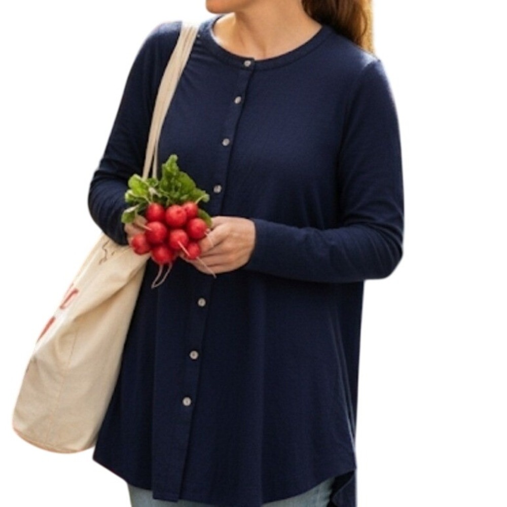 J. Jill Wearever Womens Lightweight Cardigan Top Button Up Soft Rayon Blue M